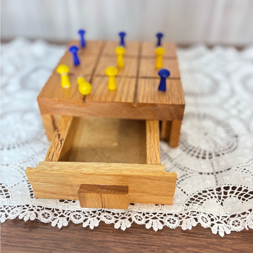 Wooden Tic-Tac-Toe Game with Drawer Storage